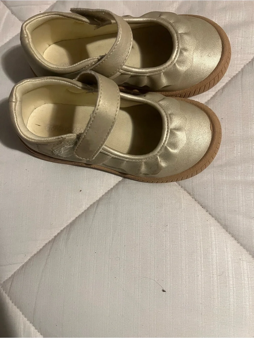 Girls' Metallic Gold Mary Jane Shoes with Hook & Loop Strap